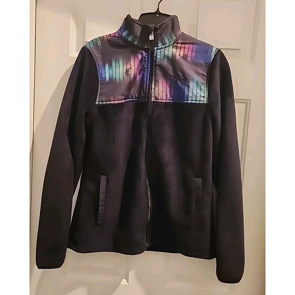 Fila Jacket Womens XS Black Rainbow Sport Soft Plush Fleece Full Zip Outdoor - Picture 5 of 10